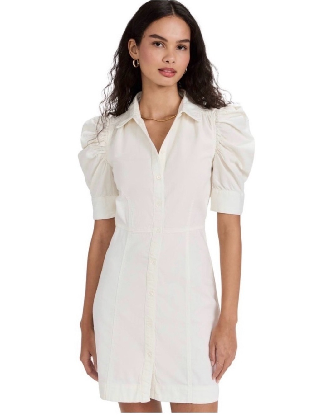 FRAME Women's Gillian Puff
Sleeve Dress Button Up Denim Ecru
White Size Large